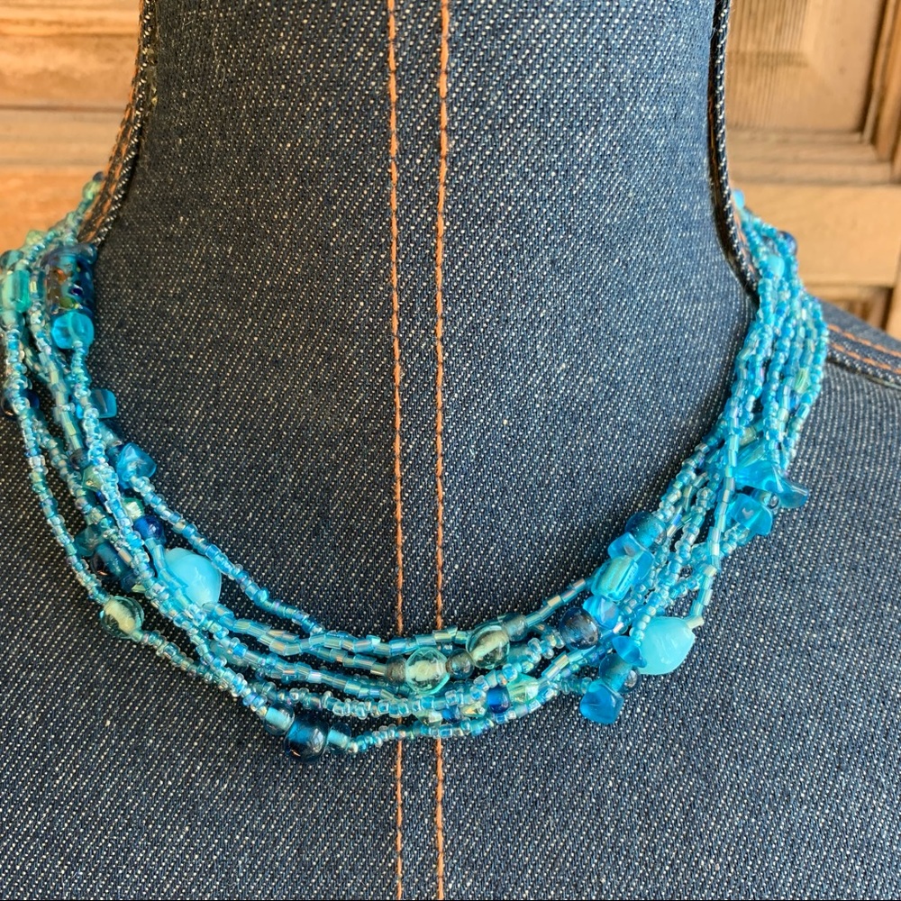 World of Good multi-strand gorgeous blue glass bead necklace, NWT, 18 inches